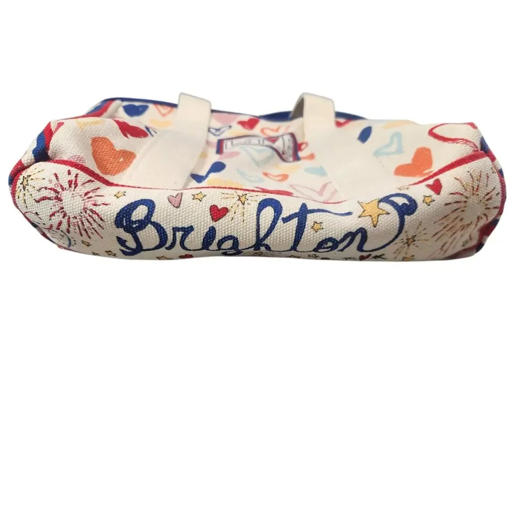 Brighton Love Heart Print Canvas Crossbody mini tote Red White Blue Strap